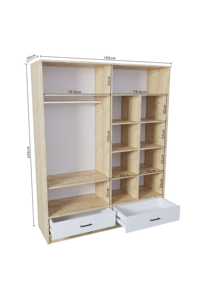 Mobilya Esl0271 Geniş Gardırop Elbise Dolabı 4 Kapaklı Bol Raflı 2 Çekmeceli Modüler Dolap