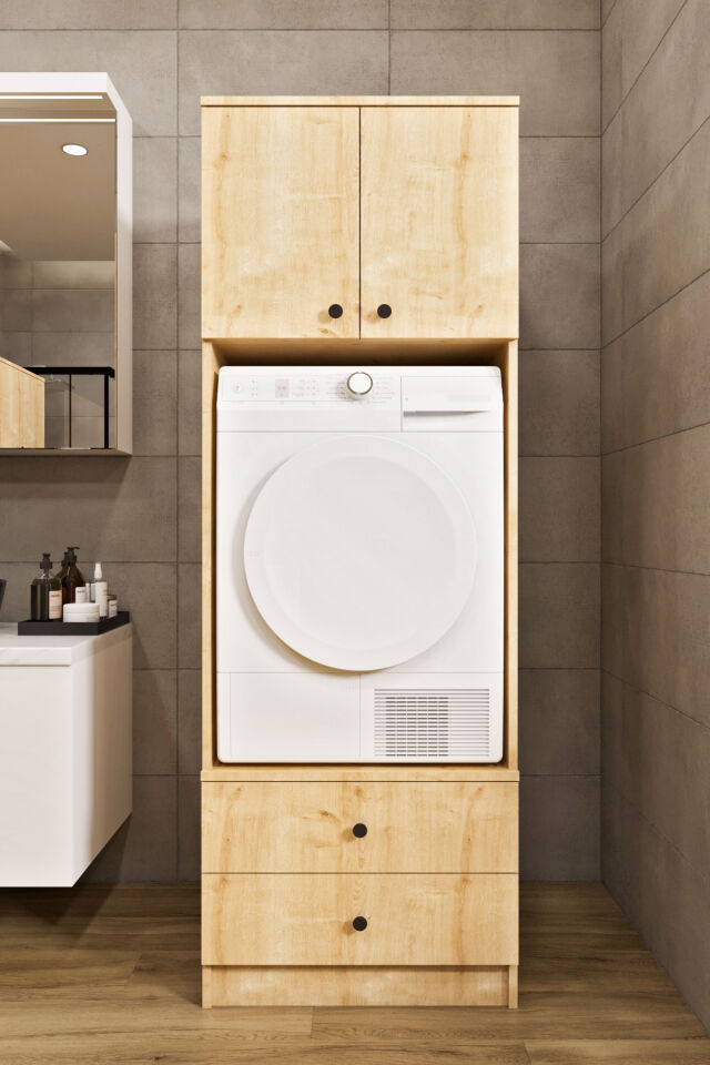 Ases ELZ525 Çamaşır ve Kurutma Makinesi Dolabı Extra Boy 2 Kapak 2 Çekmece Safir Meşe