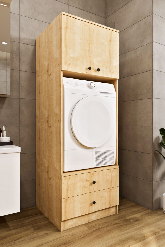 Ases ELZ525 Çamaşır ve Kurutma Makinesi Dolabı Extra Boy 2 Kapak 2 Çekmece Safir Meşe