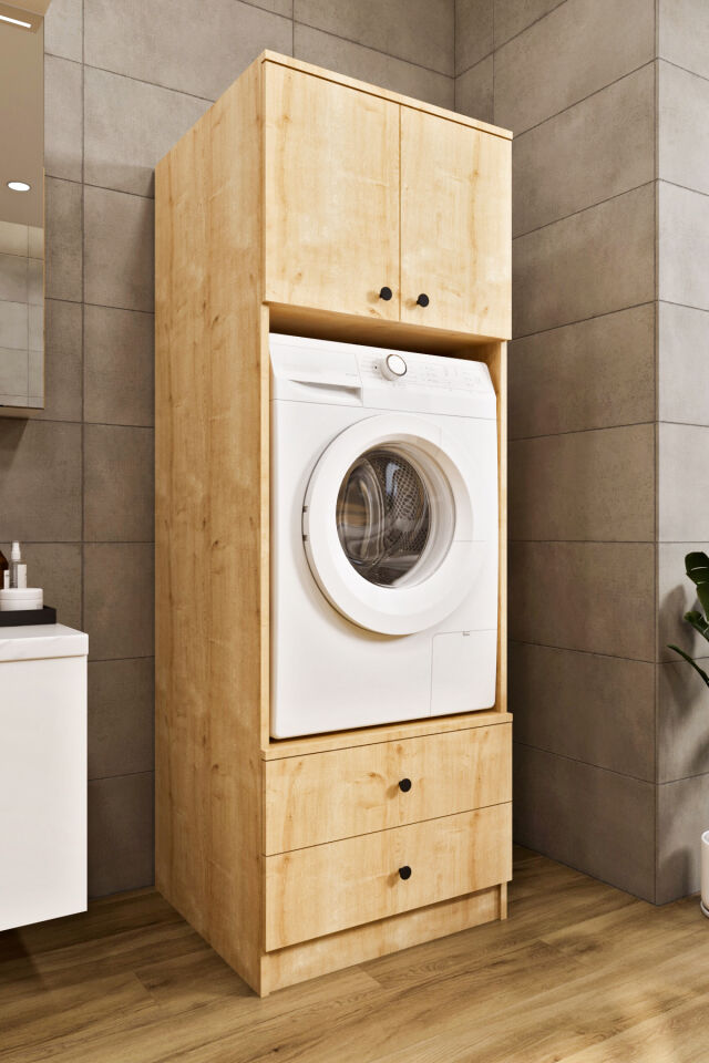 Ases ELZ525 Çamaşır ve Kurutma Makinesi Dolabı Extra Boy 2 Kapak 2 Çekmece Safir Meşe