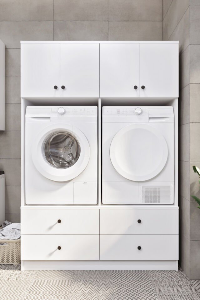 Ases ELZ533 Çamaşır ve Kurutma Makinesi Dolabı Extra Boy 4 Kapak 4 Çekmece Beyaz