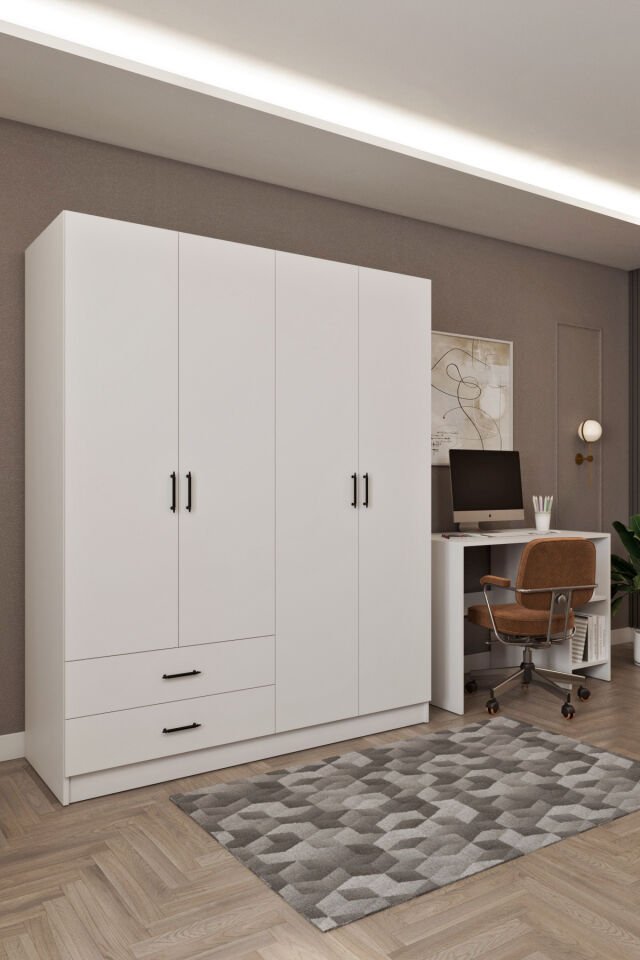 Ases HDF5358 Genç Odası Gardırop ve Çalışma Masası Hediyeli Beyaz - Safir Meşe Beyaz