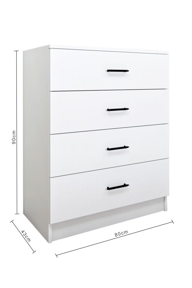 Esl0225 Şifonyer 4 Çekmeceli Yatak Odası Bebek Odası Çocuk Odası Beyaz 100 X 80 Cm Safir Meşe