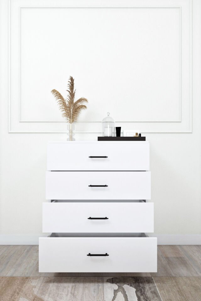 Esl0225 Şifonyer 4 Çekmeceli Yatak Odası Bebek Odası Çocuk Odası Beyaz 100 X 80 Cm Beyaz