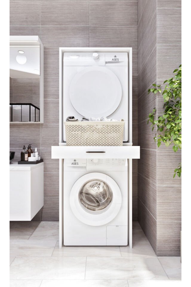Esl0237 Çamaşır Makinesi ve Kurutma Makinesi Dolabı Beyaz Beyaz