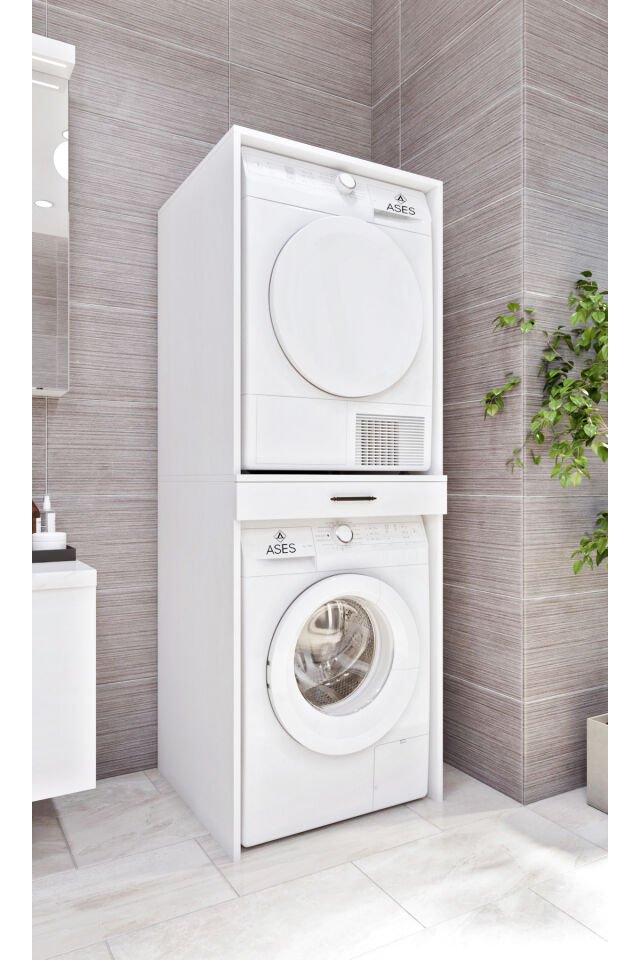 Esl0237 Çamaşır Makinesi ve Kurutma Makinesi Dolabı Beyaz Beyaz