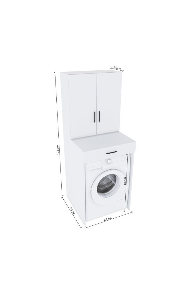Esl0240 Çamaşır Makinesi Dolabı Banyo Çok Amaçlı Dolap 2 Kapaklı Beyaz Beyaz