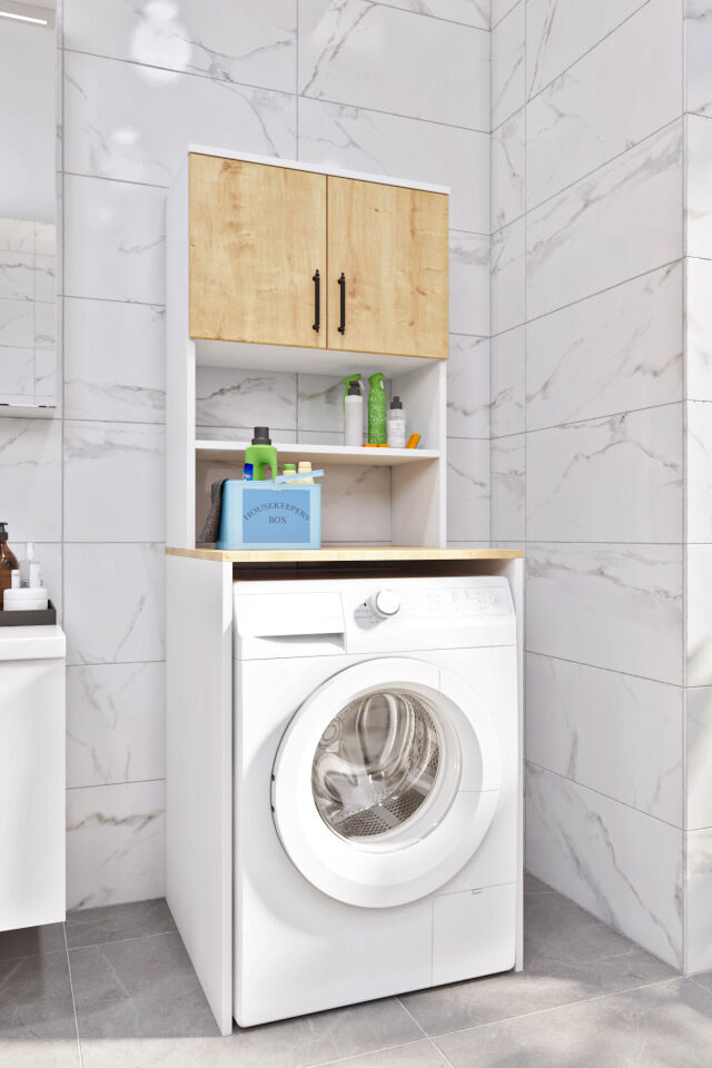 Esl0231 Çamaşır Makinesi Dolabı Banyo Dolabı Beyaz-Safir Meşe Beyaz-SafirMeşe