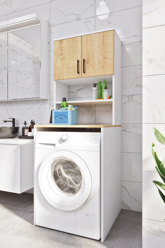 Esl0231 Çamaşır Makinesi Dolabı Banyo Dolabı Beyaz-Safir Meşe Beyaz-SafirMeşe