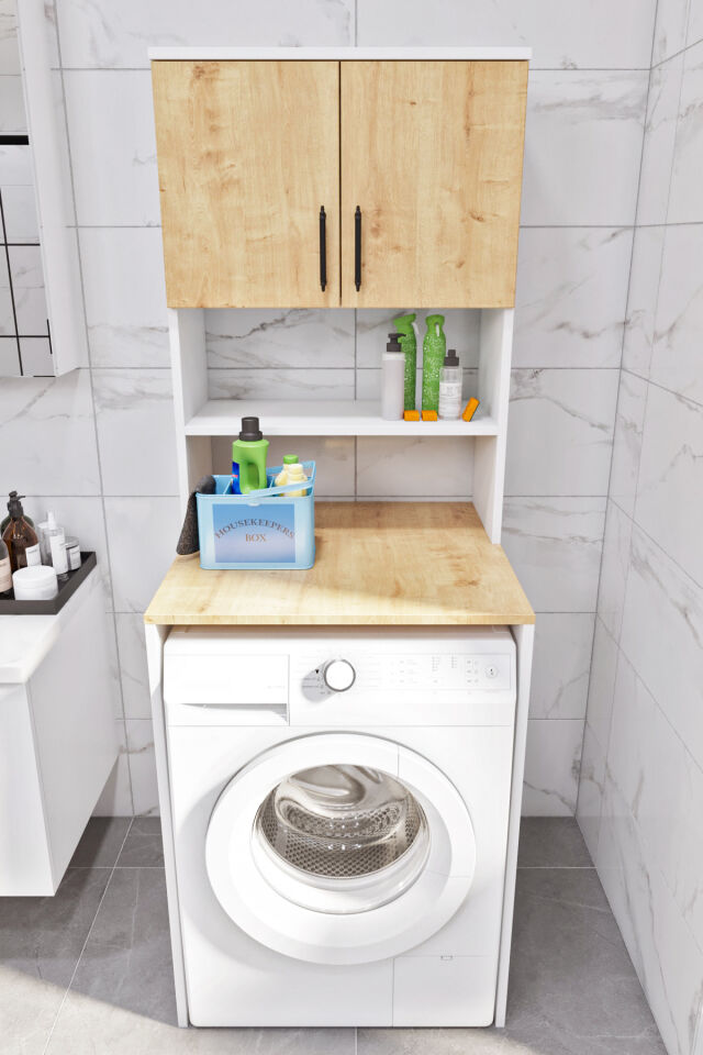 Esl0231 Çamaşır Makinesi Dolabı Banyo Dolabı Beyaz-Safir Meşe Beyaz-SafirMeşe