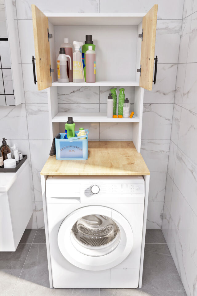 Esl0231 Çamaşır Makinesi Dolabı Banyo Dolabı Beyaz-Safir Meşe Beyaz-SafirMeşe