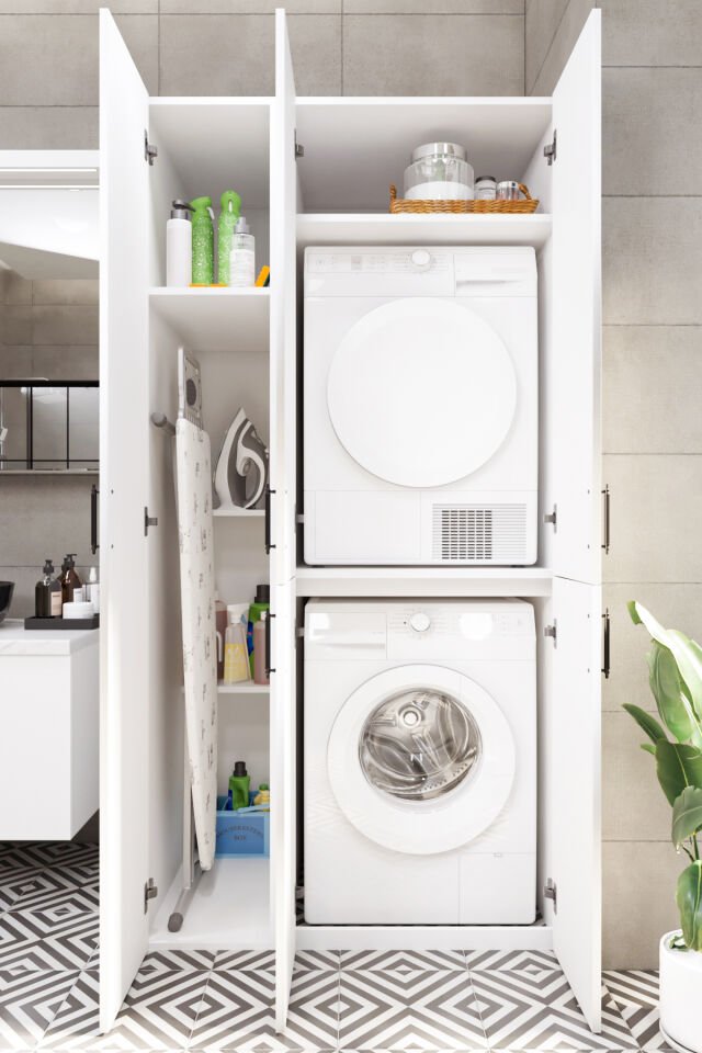 Esl0215 Çamaşır Makinesi ve Kurutma Makinesi Extra Boy Banyo Dolabı Beyaz Beyaz