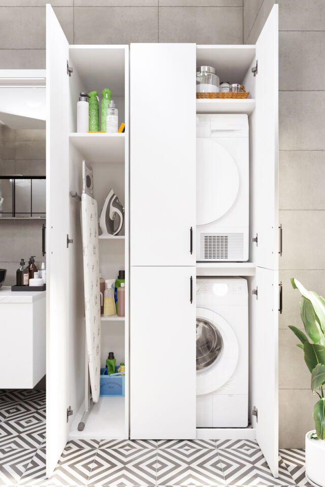 Esl0215 Çamaşır Makinesi ve Kurutma Makinesi Extra Boy Banyo Dolabı Beyaz Beyaz