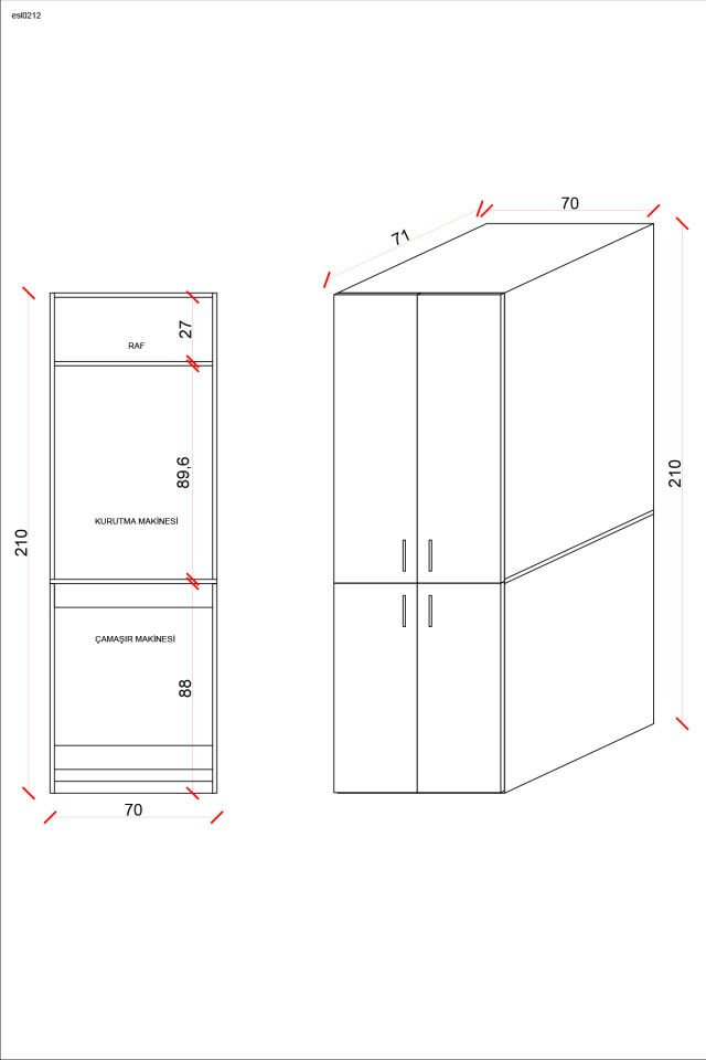 Mobilya Esl0212 Çamaşır Makinası ve Kurutma Makinası Banyo Dolabı Beyaz Beyaz