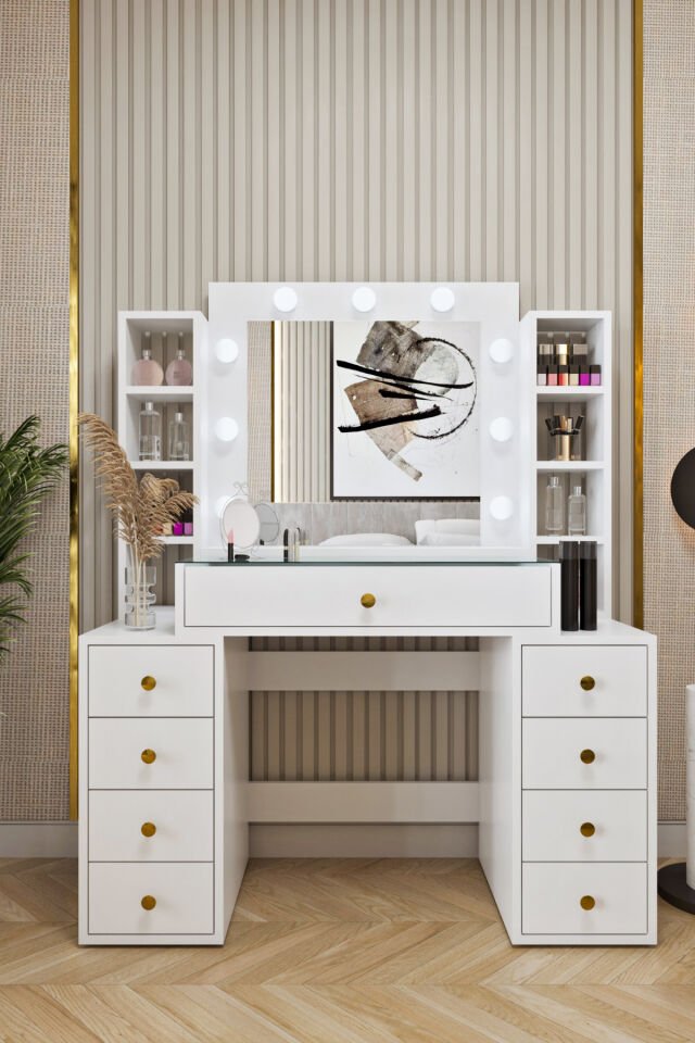 Ases Mobilya Ela660 Makyaj Masası Aynalı ve Işıklı Modern Model