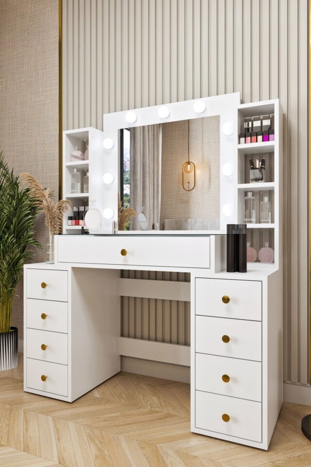 Ases Mobilya Ela660 Makyaj Masası Aynalı ve Işıklı Modern Model