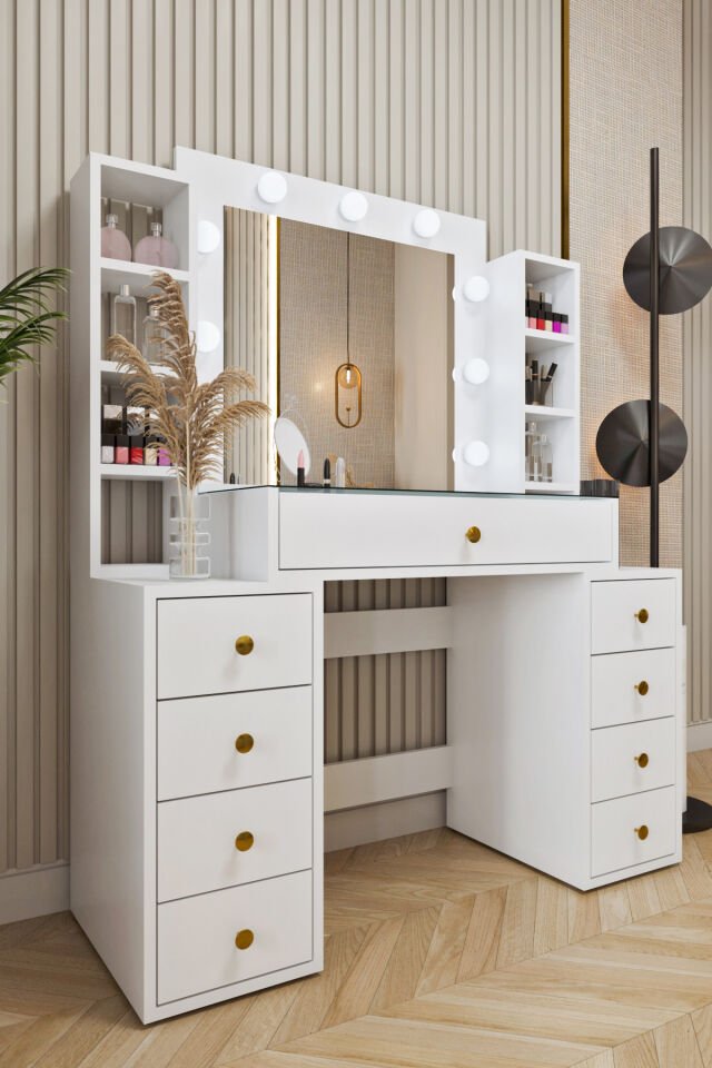 Ases Mobilya Ela660 Makyaj Masası Aynalı ve Işıklı Modern Model