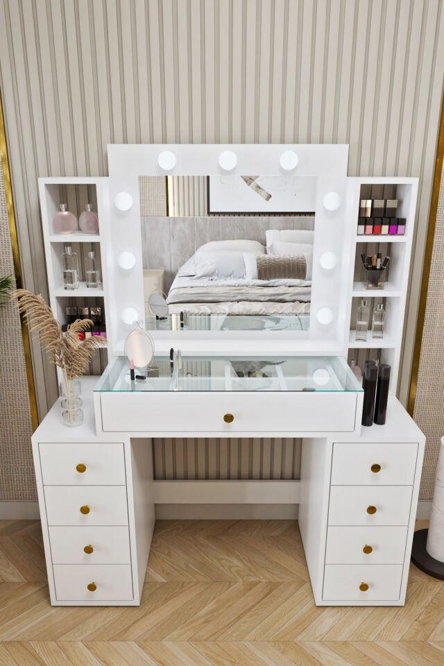 Ases Mobilya Ela660 Makyaj Masası Aynalı ve Işıklı Modern Model