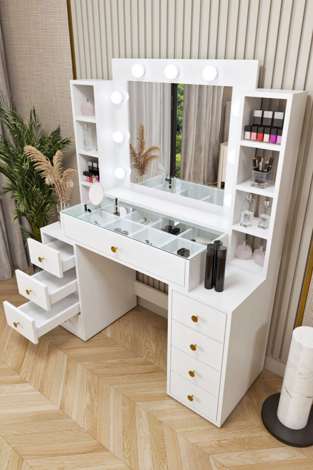 Ases Mobilya Ela660 Makyaj Masası Aynalı ve Işıklı Modern Model