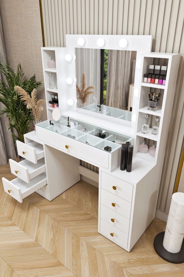 Ases Mobilya Ela660 Makyaj Masası Aynalı ve Işıklı Modern Model