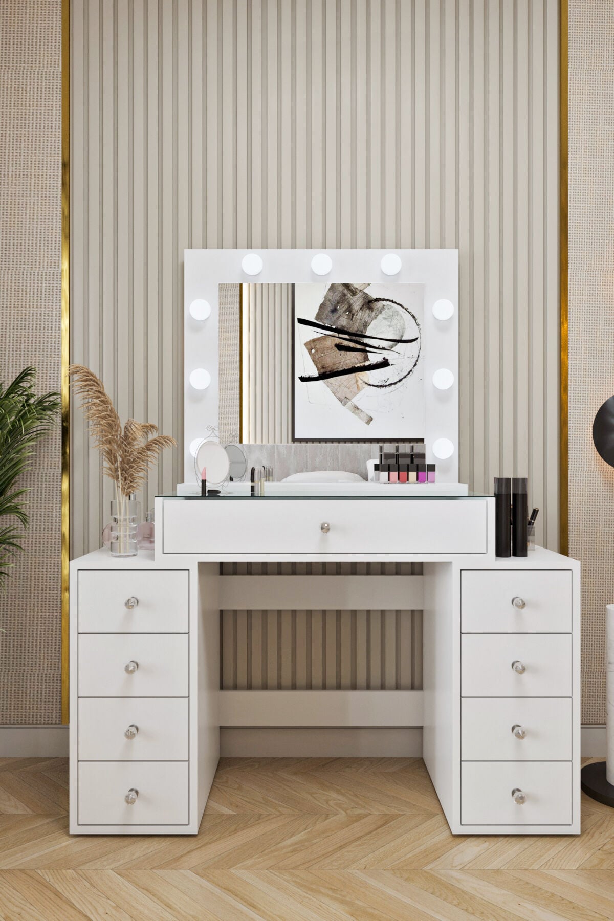 Ases Mobilya Ela660 Makyaj Masası Aynalı ve Işıklı Modern Model