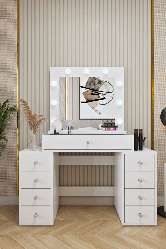 Ases Mobilya Ela660 Makyaj Masası Aynalı ve Işıklı Modern Model