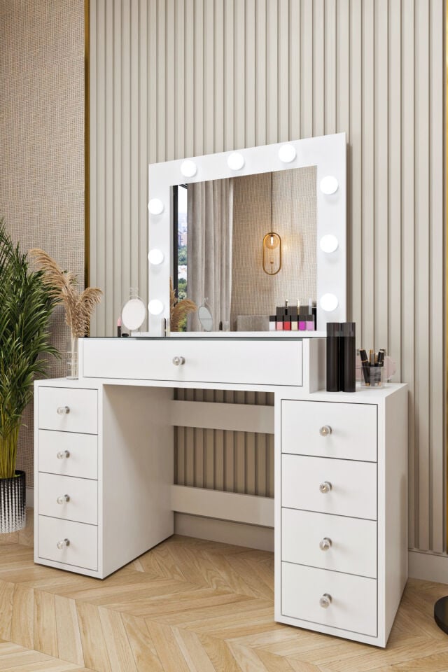 Ases Mobilya Ela660 Makyaj Masası Aynalı ve Işıklı Modern Model