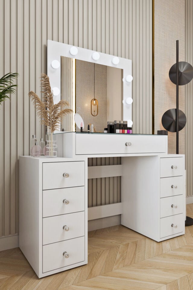 Ases Mobilya Ela660 Makyaj Masası Aynalı ve Işıklı Modern Model