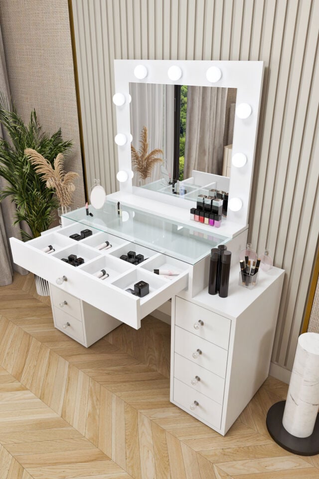 Ases Mobilya Ela660 Makyaj Masası Aynalı ve Işıklı Modern Model