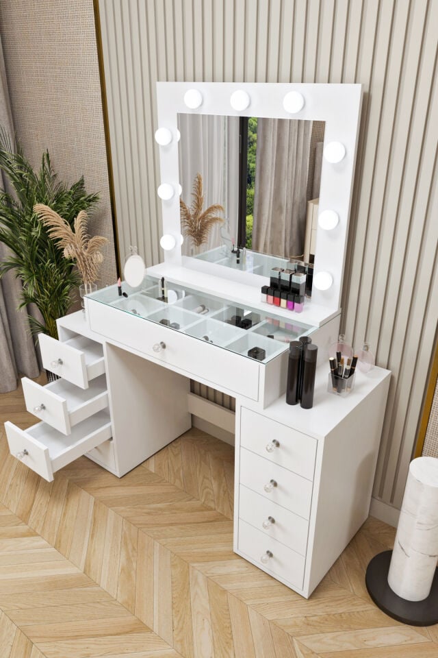 Ases Mobilya Ela660 Makyaj Masası Aynalı ve Işıklı Modern Model