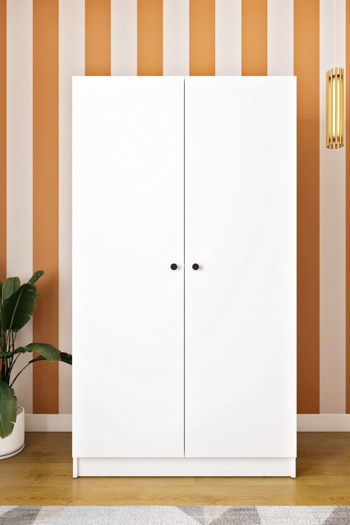 Ases Mobilya Ela7510 Çift Kapaklı Dolap 2 Askılı 4 Raflı Model Beyaz Safir Meşe