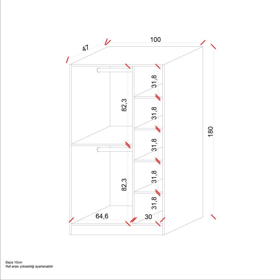 Ases Mobilya Ela7510 Çift Kapaklı Dolap 2 Askılı 4 Raflı Model Beyaz Safir Meşe