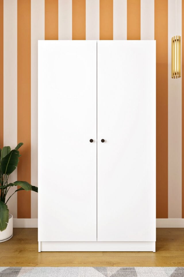 Ases Mobilya Ela7510 Çift Kapaklı Dolap 2 Askılı 4 Raflı Model Beyaz Safir Meşe