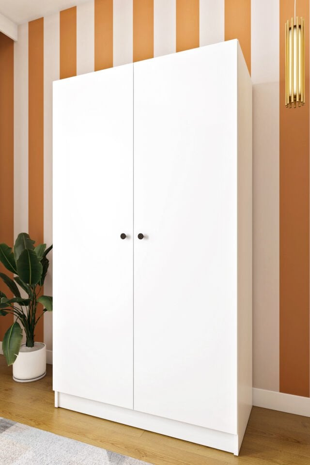 Ases Mobilya Ela7510 Çift Kapaklı Dolap 2 Askılı 4 Raflı Model Beyaz Safir Meşe