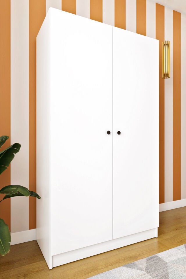 Ases Mobilya Ela7510 Çift Kapaklı Dolap 2 Askılı 4 Raflı Model Beyaz Safir Meşe