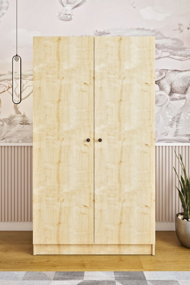 Ases Mobilya Ela7510 Çift Kapaklı Dolap 2 Askılı 4 Raflı Model Beyaz Safir Meşe