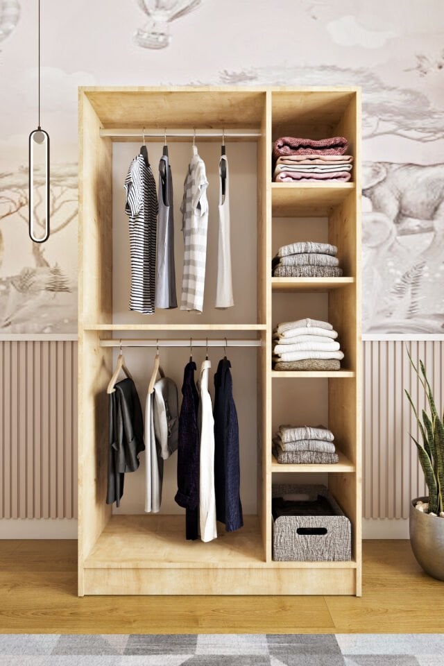 Ases Mobilya Ela7510 Çift Kapaklı Dolap 2 Askılı 4 Raflı Model Beyaz Safir Meşe