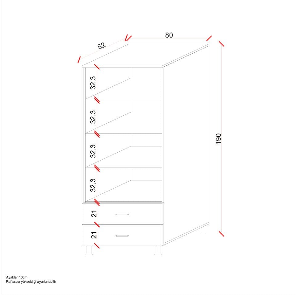 Ases Mobilya Asl6330 Çok Amaçlı Dolap 2 Kapaklı ve 2 Çekmeceli Dolap