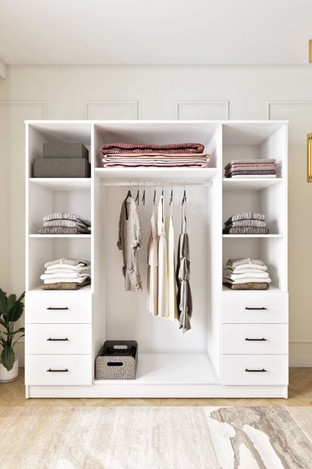 Ases Mobilya Asl8850 Gardırop 6 Çekmeceli 4 Kapaklı Geniş Modern Tasarım Beyaz-Safir Meşe