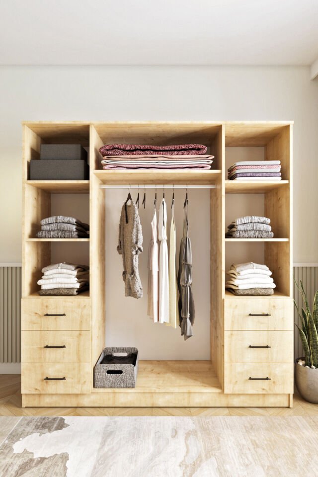 Ases Mobilya Asl8850 Gardırop 6 Çekmeceli 4 Kapaklı Geniş Modern Tasarım Beyaz-Safir Meşe