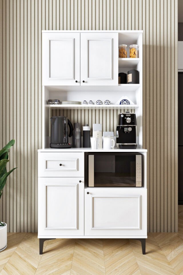 Ases Mobilya ASL251 Kahve Köşesi Çok Amaçlı Dolap 1 Çekmece 4 Kapak Özel Çıtalı Model