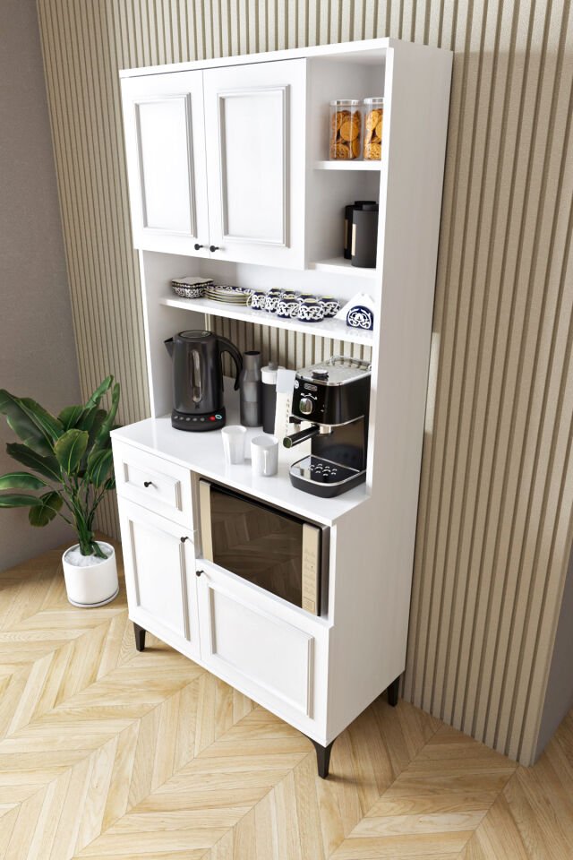 Ases Mobilya ASL251 Kahve Köşesi Çok Amaçlı Dolap 1 Çekmece 4 Kapak Özel Çıtalı Model