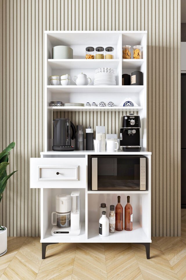 Ases Mobilya ASL251 Kahve Köşesi Çok Amaçlı Dolap 1 Çekmece 4 Kapak Özel Çıtalı Model