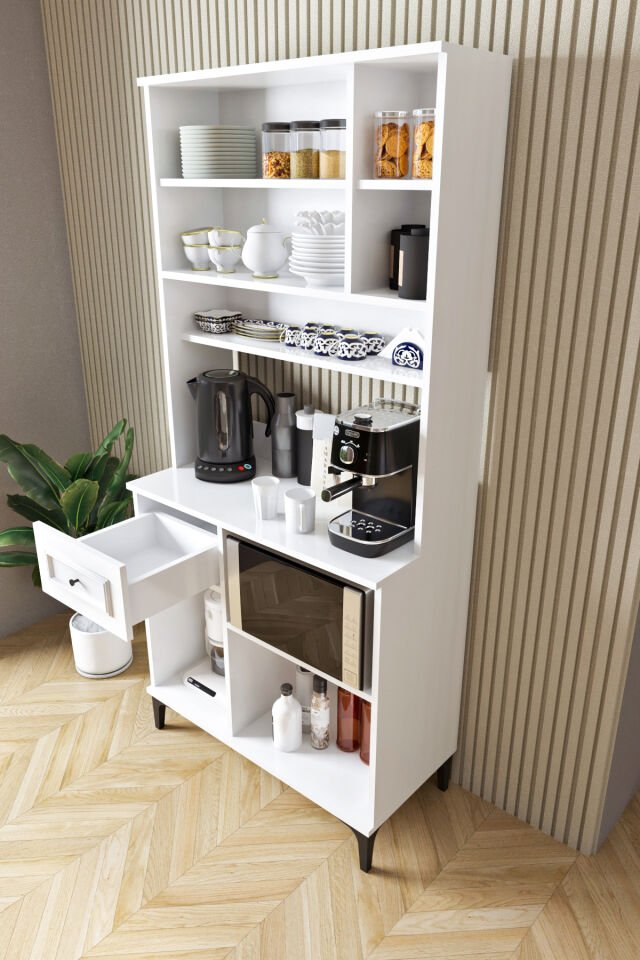 Ases Mobilya ASL251 Kahve Köşesi Çok Amaçlı Dolap 1 Çekmece 4 Kapak Özel Çıtalı Model
