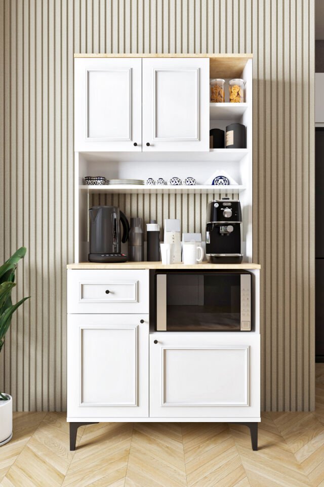 Ases Mobilya ASL255 Kahve Köşesi Çok Amaçlı Dolap 1 Çekmece 4 Kapak Özel Çıtalı Model