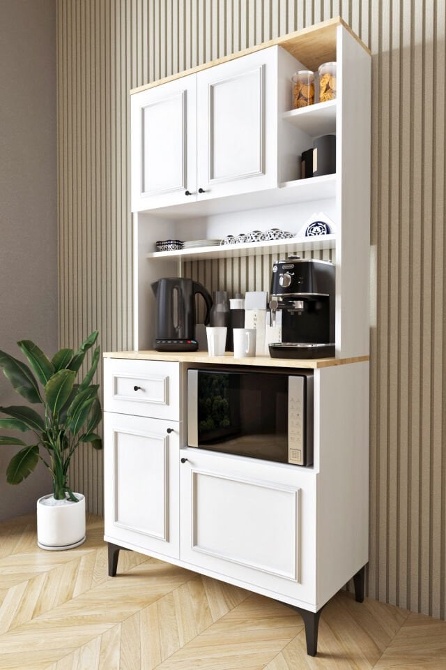 Ases Mobilya ASL255 Kahve Köşesi Çok Amaçlı Dolap 1 Çekmece 4 Kapak Özel Çıtalı Model
