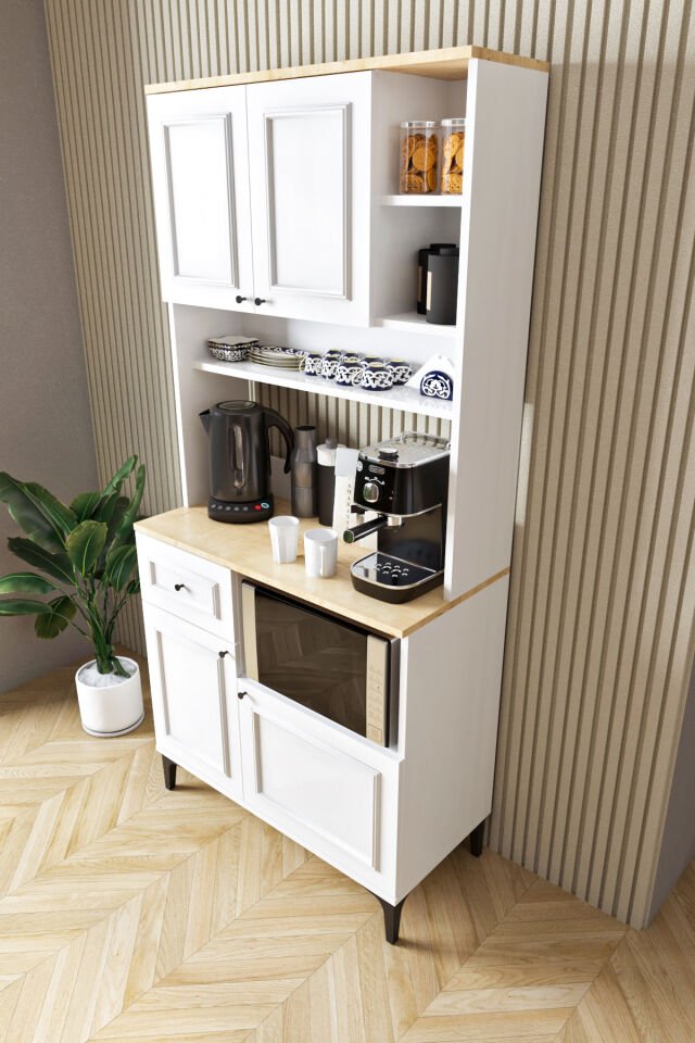 Ases Mobilya ASL255 Kahve Köşesi Çok Amaçlı Dolap 1 Çekmece 4 Kapak Özel Çıtalı Model