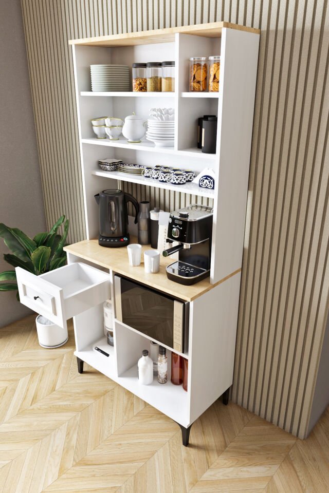 Ases Mobilya ASL255 Kahve Köşesi Çok Amaçlı Dolap 1 Çekmece 4 Kapak Özel Çıtalı Model