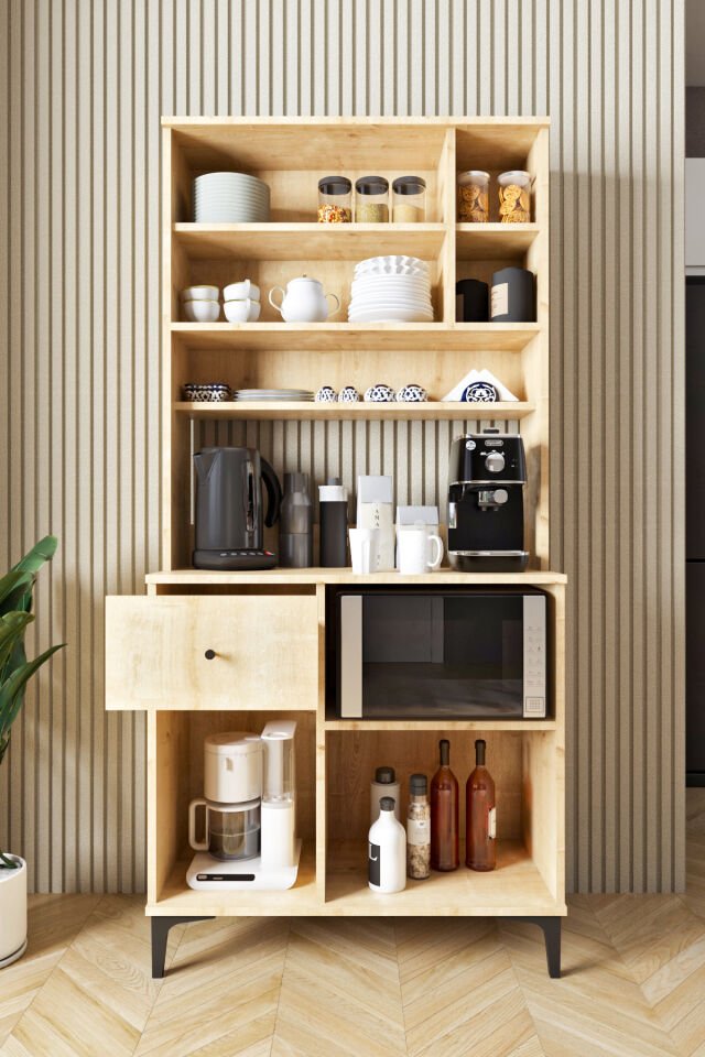Ases Mobilya ASL241 Kahve Köşesi Çok Amaçlı Dolap 1 Çekmece 4 Kapak Modern Tasarım
