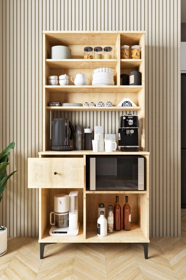 Ases Mobilya ASL241 Kahve Köşesi Çok Amaçlı Dolap 1 Çekmece 4 Kapak Modern Tasarım